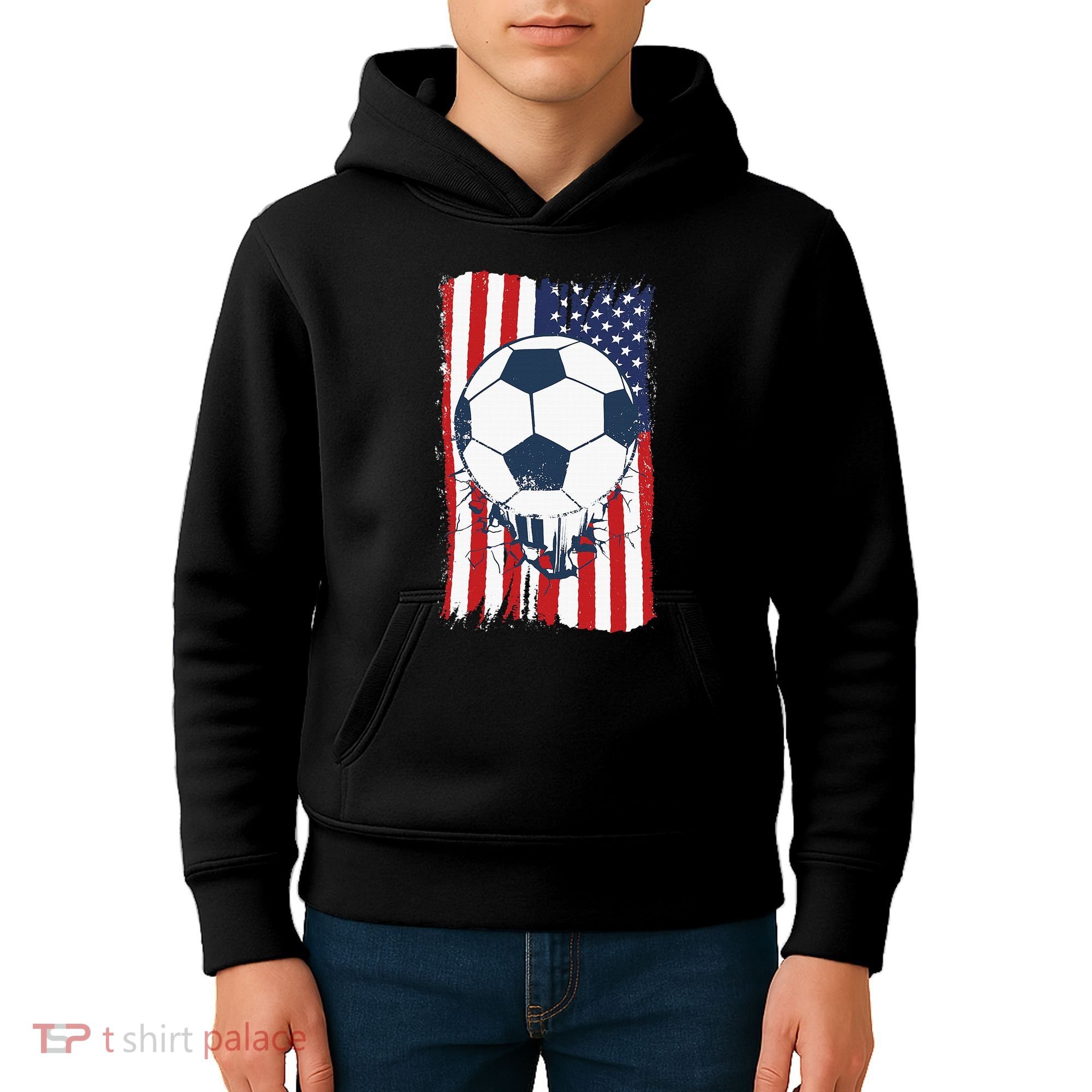 Soccer USA Flag, Soccer Ball Graphic Kids Hoodie