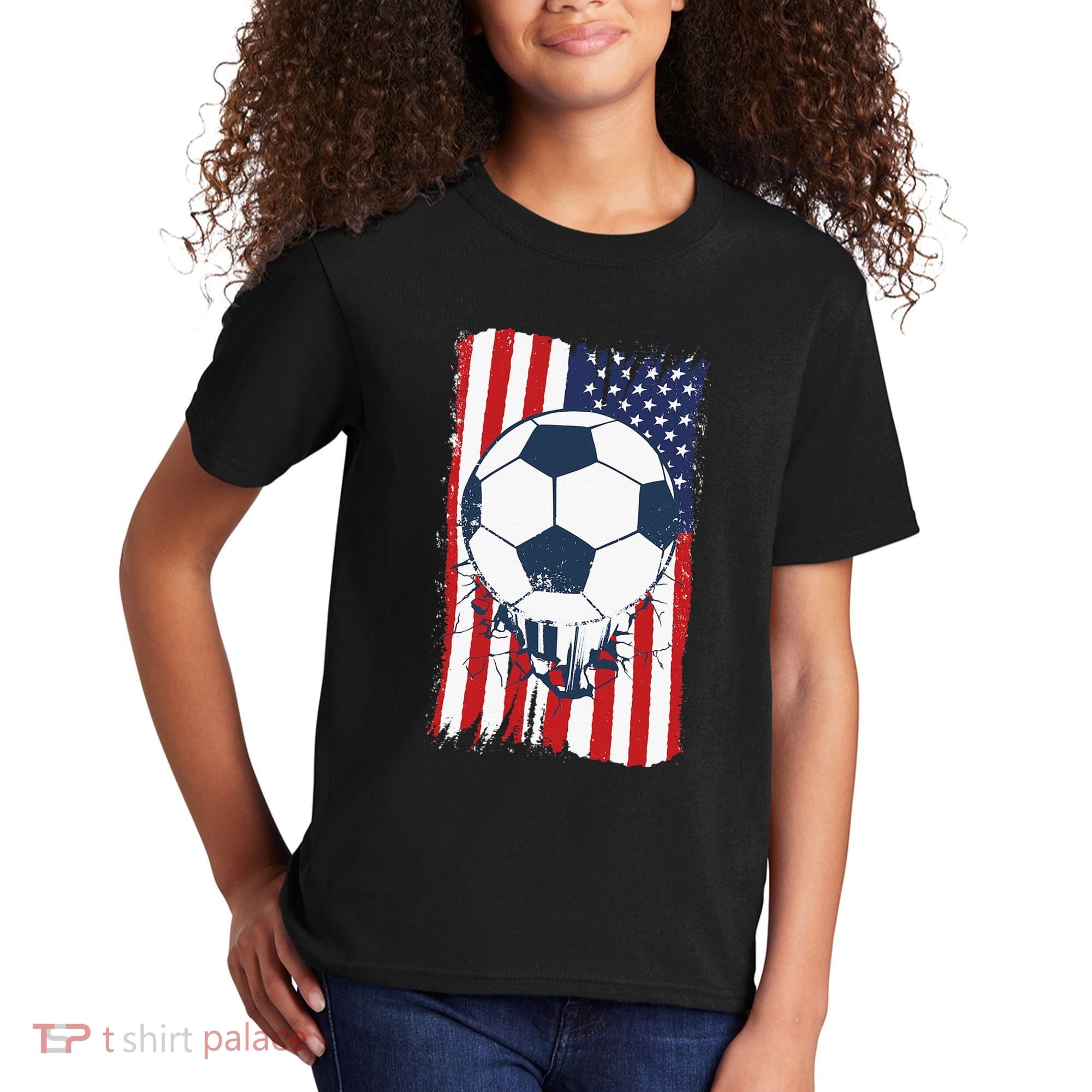 Soccer USA Flag, Soccer Ball Graphic Kids T-Shirt