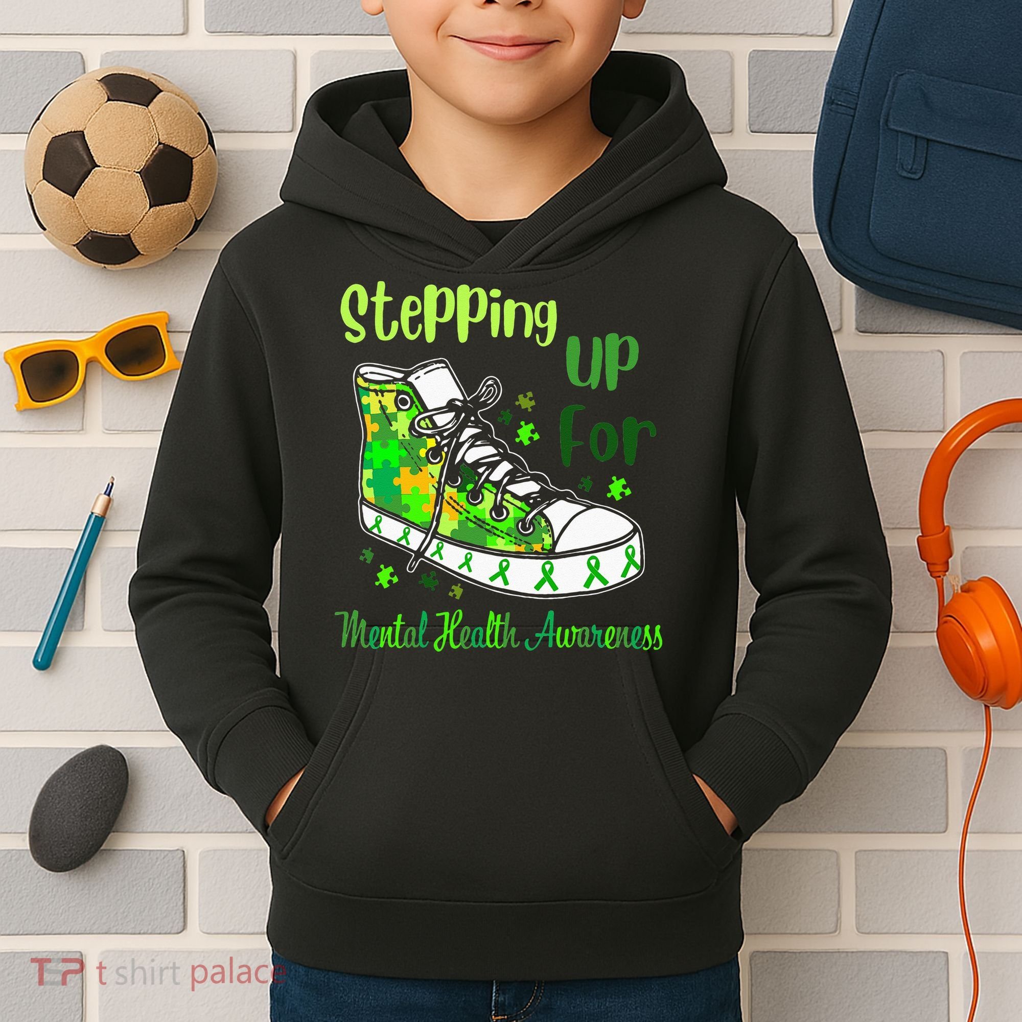 Stepping Up For Mental Health Awareness Shoes Kids Hoodie