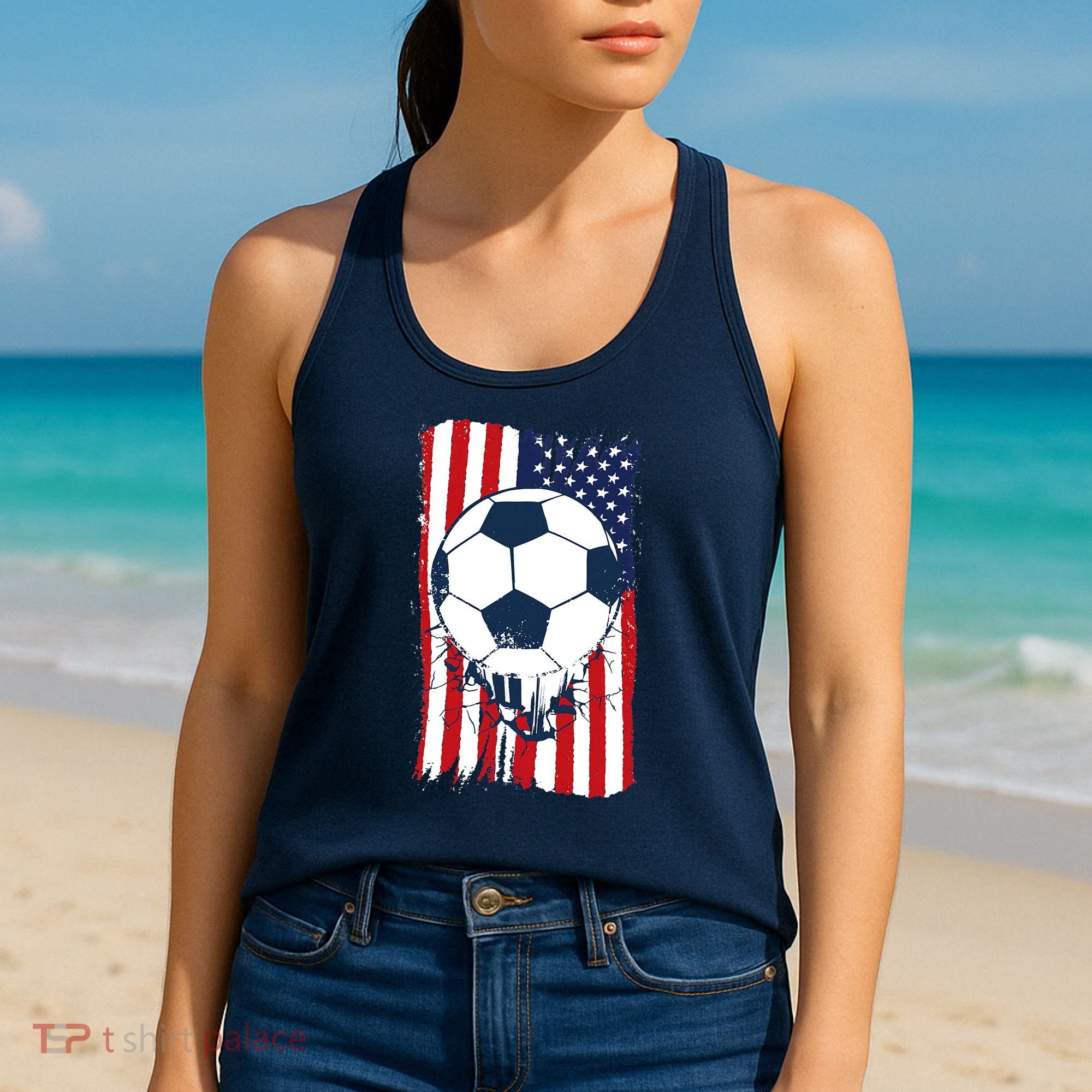 Soccer USA Flag Soccer Ball Graphic Women's Tank Top