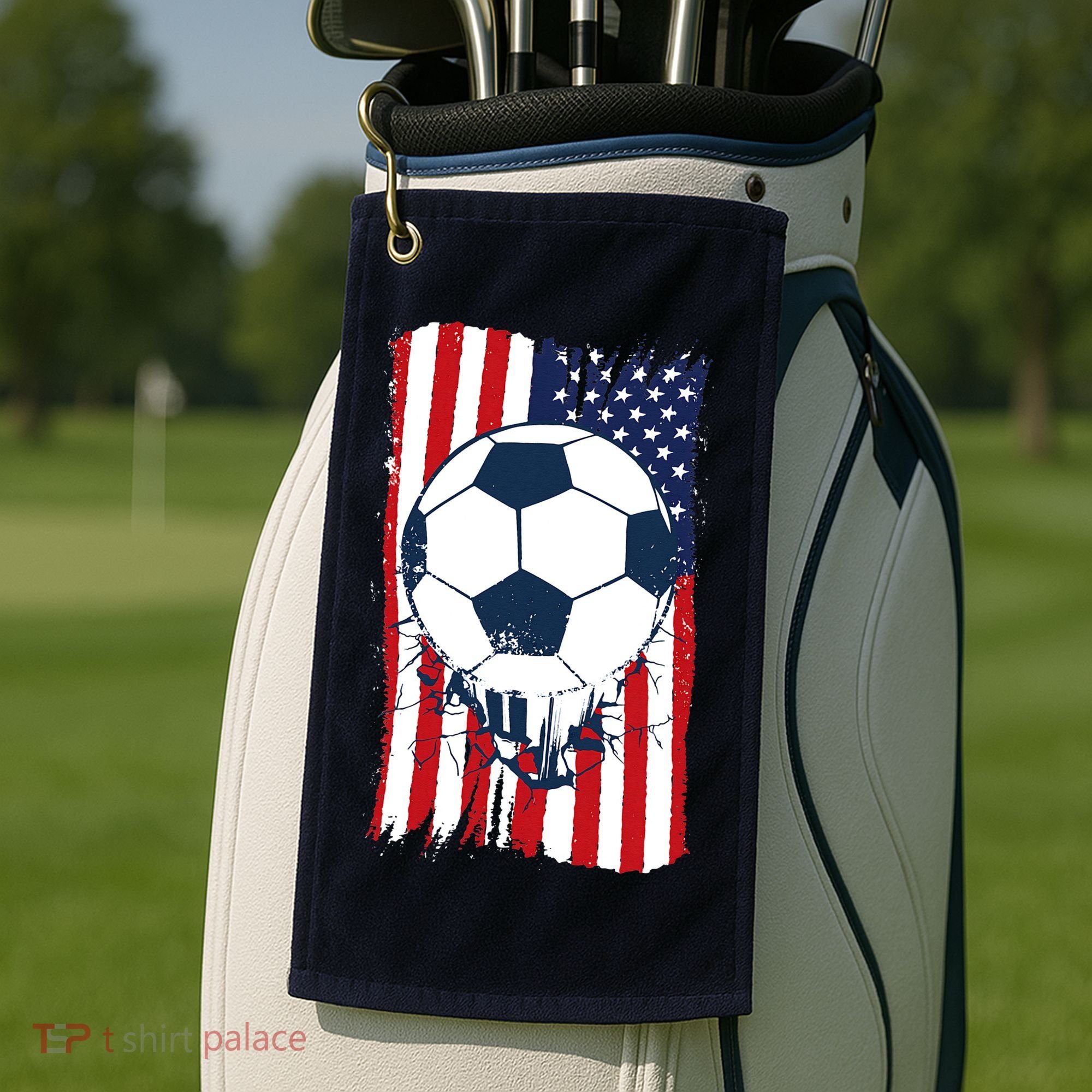 Soccer USA Flag Soccer Ball Graphic Golf Towel