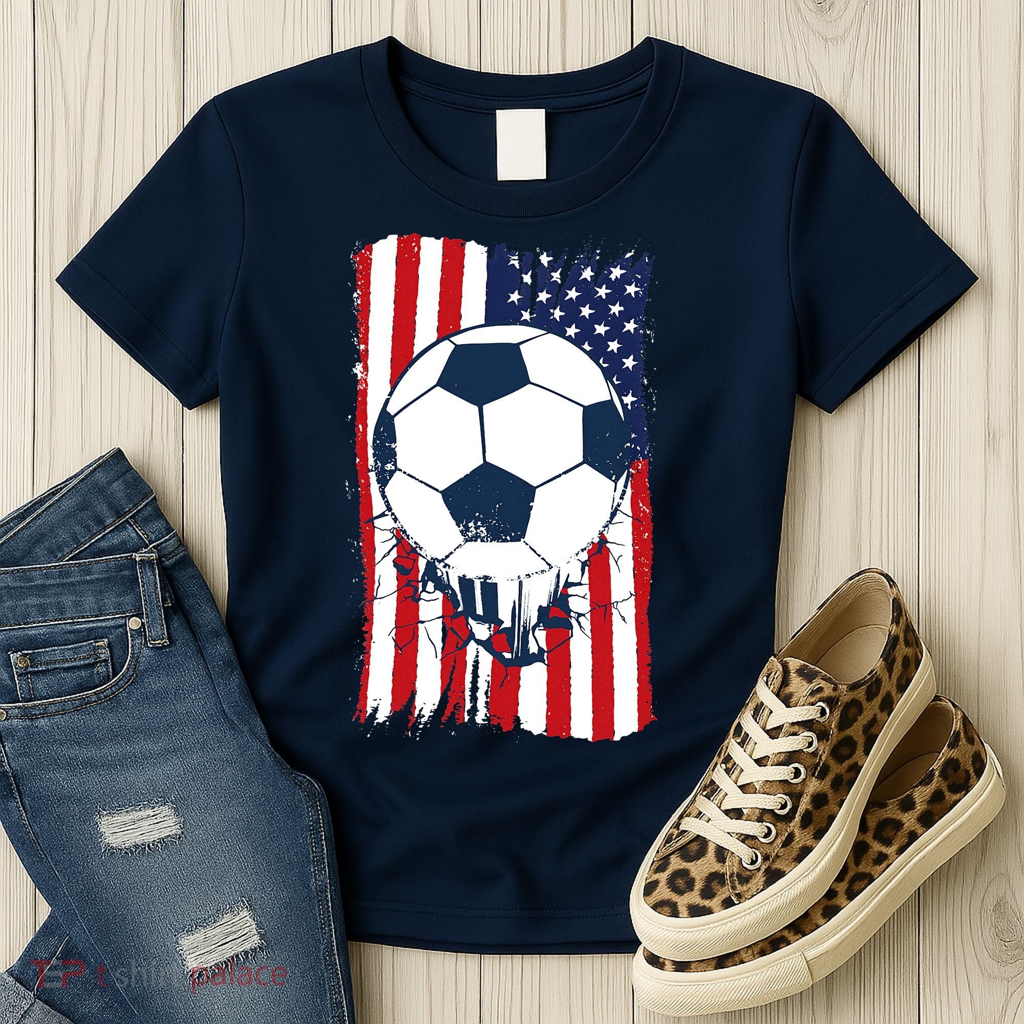 Soccer USA Flag Soccer Ball Graphic Women's T-Shirt
