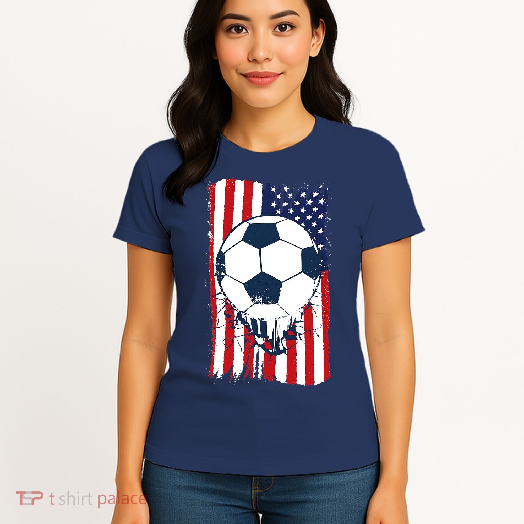 Soccer USA Flag Soccer Ball Graphic Women's T-Shirt