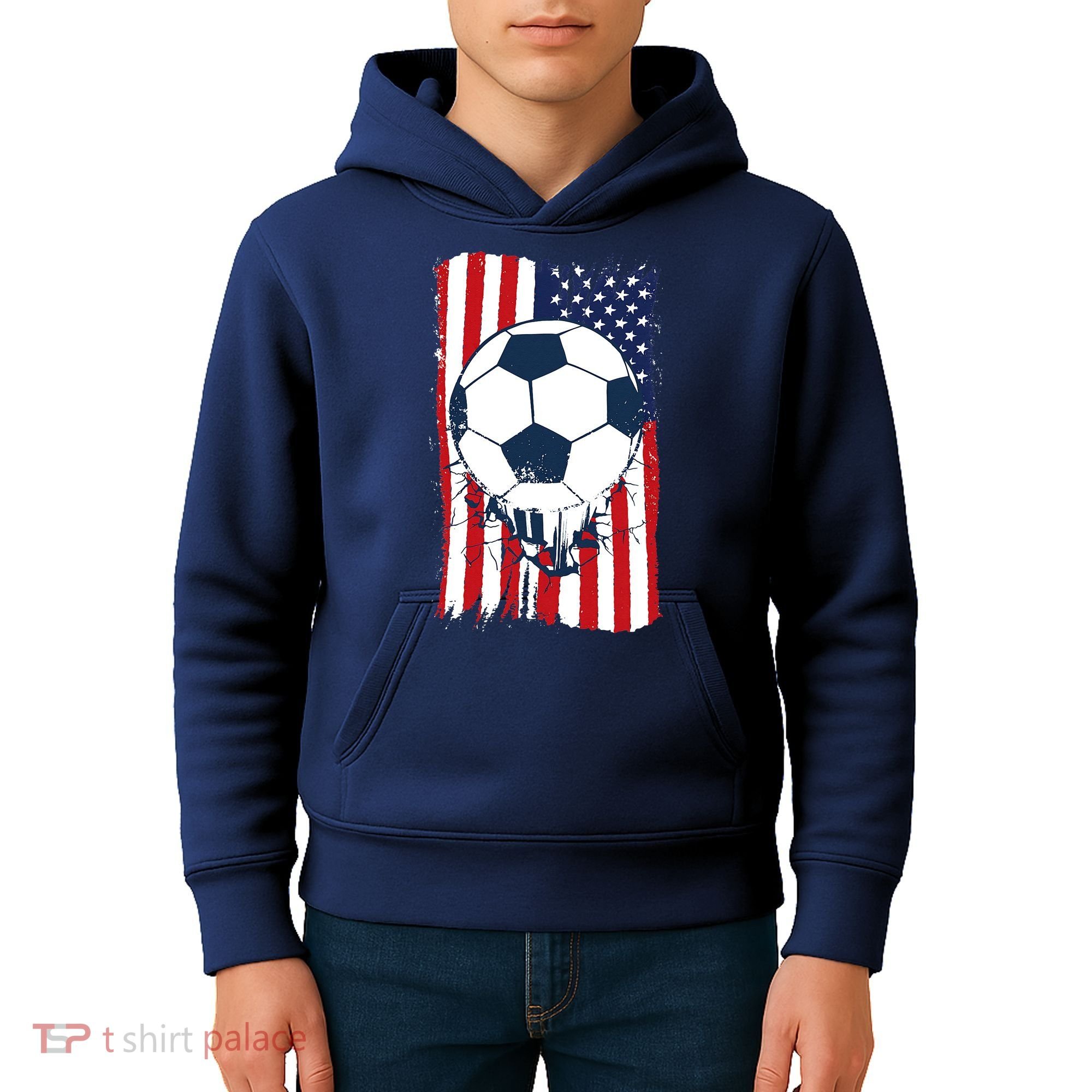 Soccer USA Flag Soccer Ball Graphic Kids Hoodie