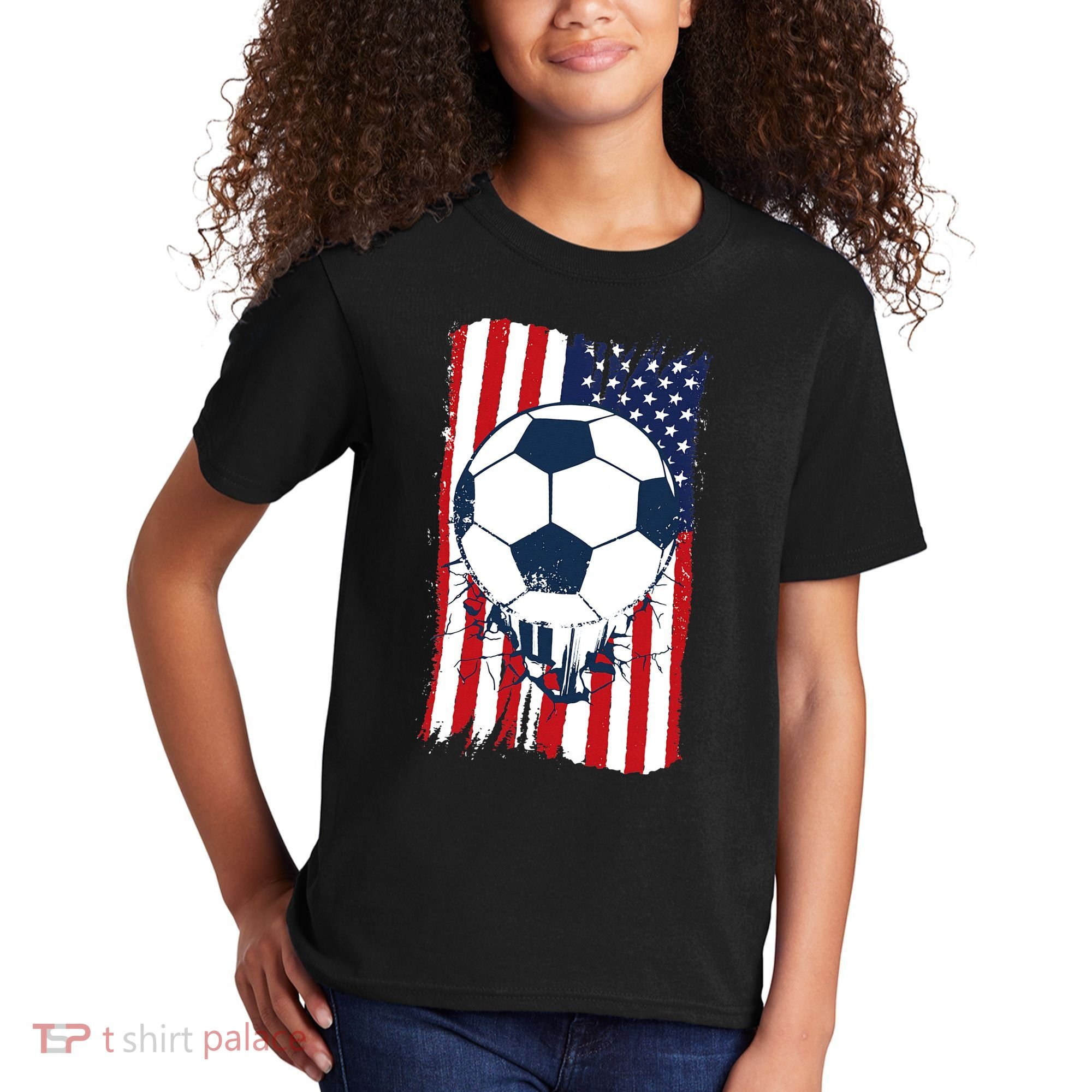 Soccer USA Flag Soccer Ball Graphic Kids T-Shirt