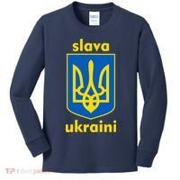 Slava Ukraini Glory To Ukraine Trident Stand Support Kids Long Sleeve Shirt thumb 0