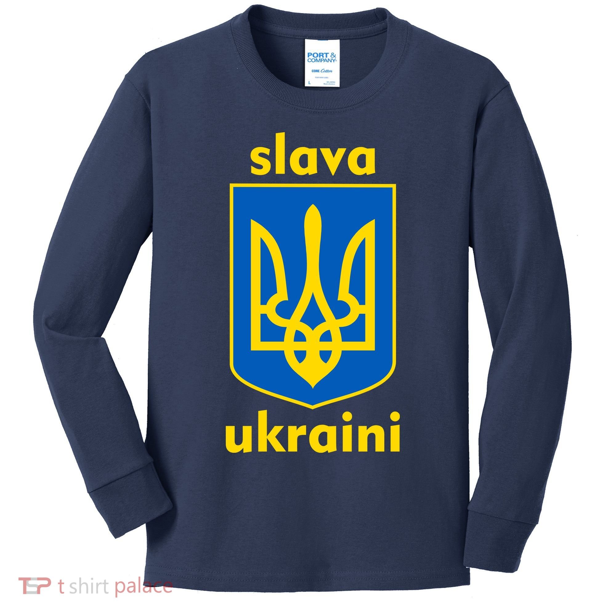 Slava Ukraini Glory To Ukraine Trident Stand Support Kids Long Sleeve Shirt