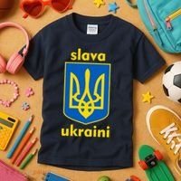 Slava Ukraini Glory To Ukraine Trident Stand Support Kids T-Shirt thumb 3