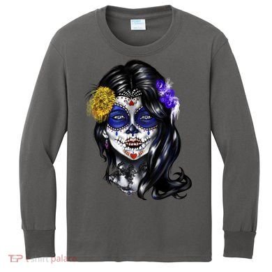 Sugar Face Front Kids Long Sleeve Shirt