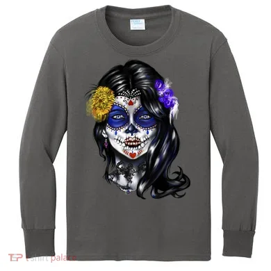 Sugar Face Front Kids Long Sleeve Shirt