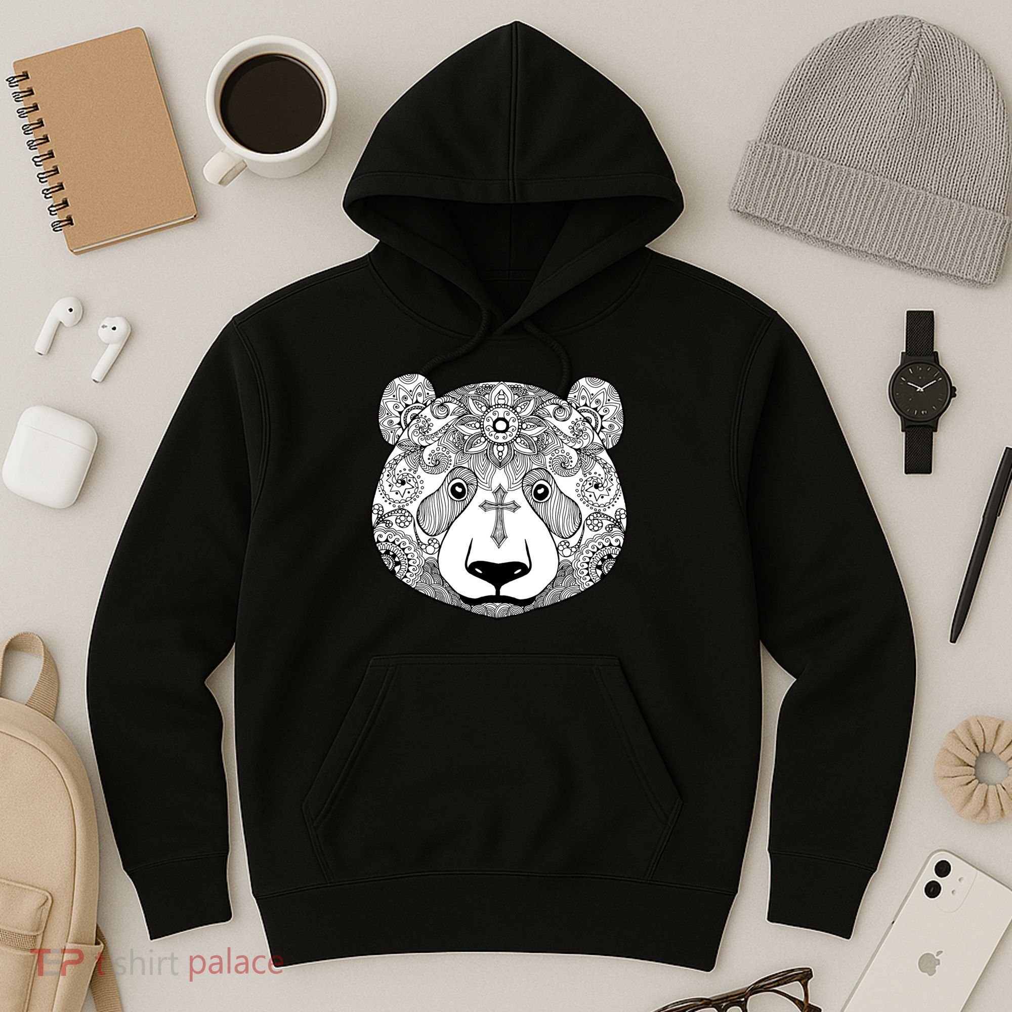 Sugar Flower Grey Style Panda Bear Hoodie