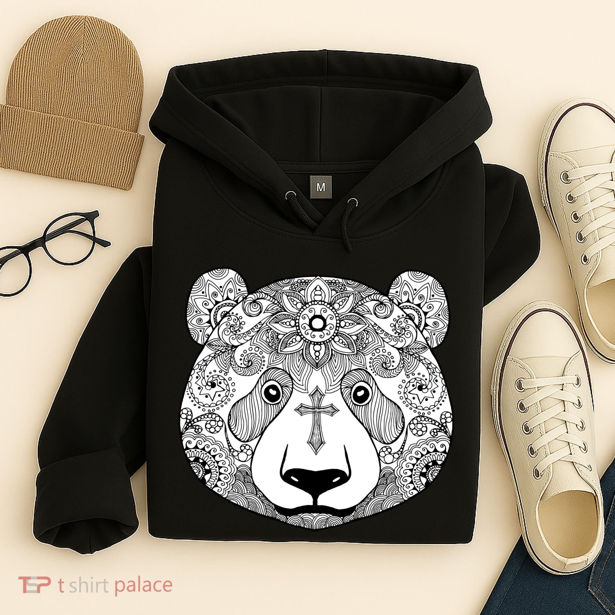 Sugar Flower Grey Style Panda Bear Hoodie