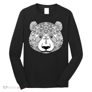 Sugar Flower Grey Style Panda Bear Long Sleeve Shirt