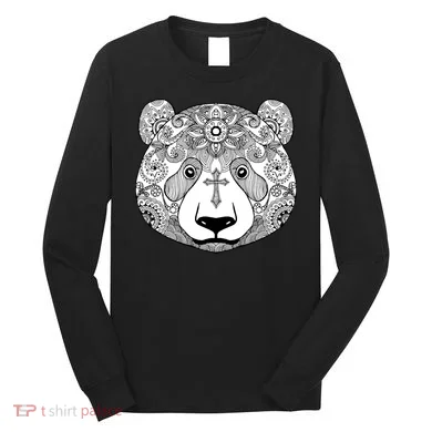 Sugar Flower Grey Style Panda Bear Long Sleeve Shirt