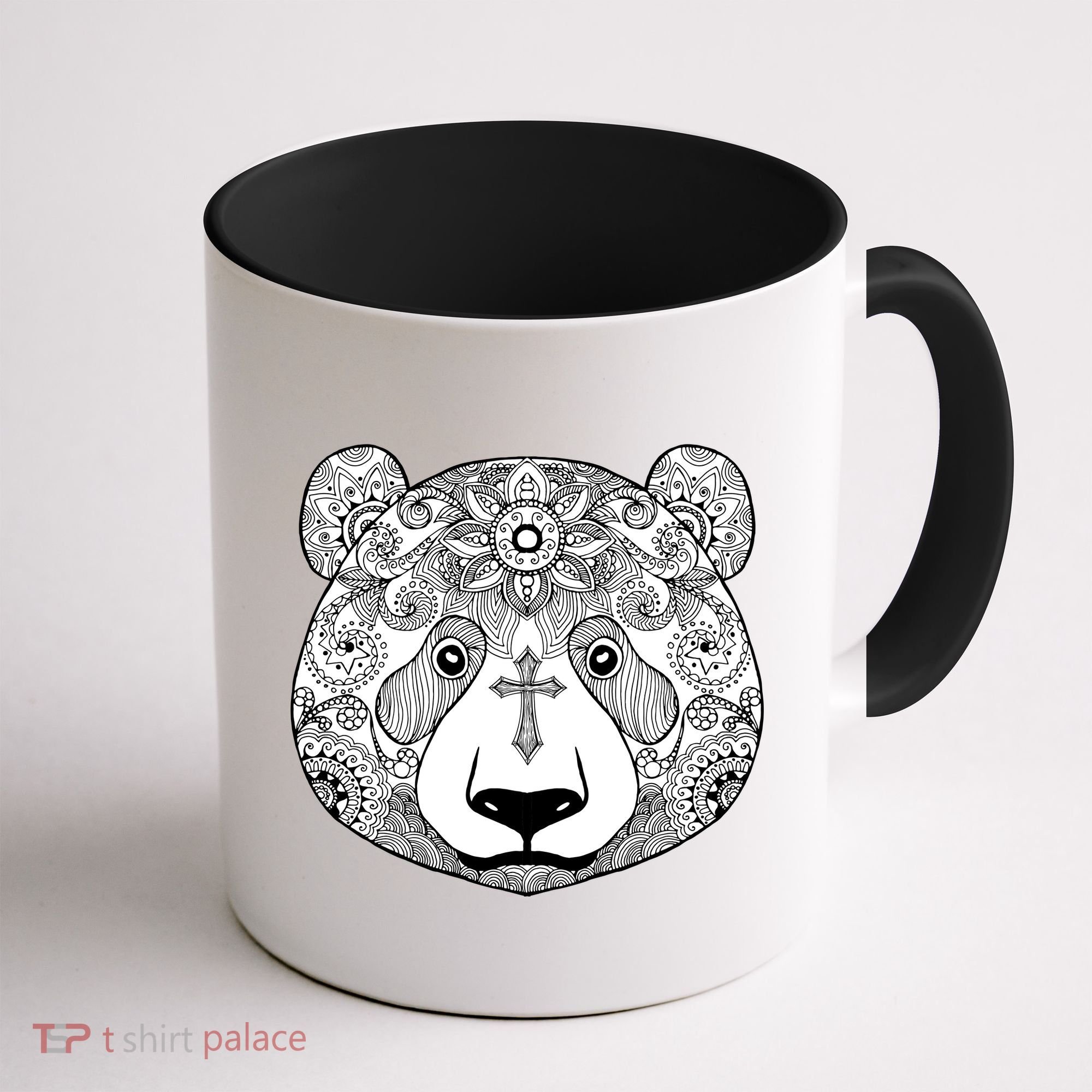 Sugar Flower Grey Style Panda Bear Coffee Mug