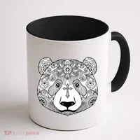 Sugar Flower Grey Style Panda Bear Coffee Mug thumb 1