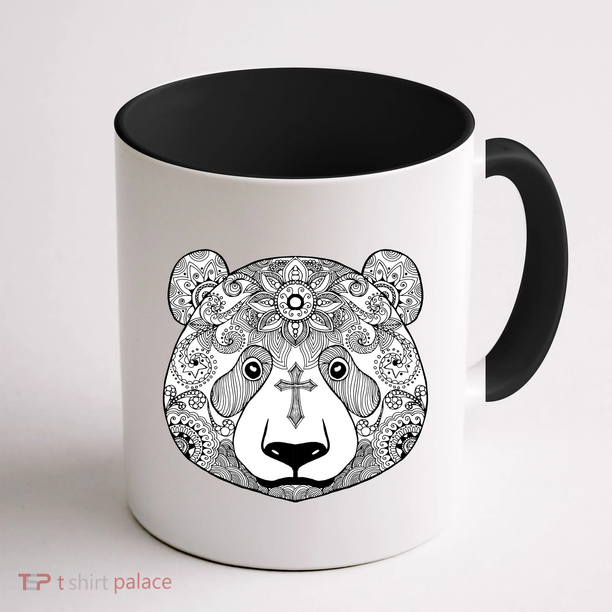 Sugar Flower Grey Style Panda Bear Coffee Mug