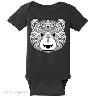 Sugar Flower Grey Style Panda Bear Baby Bodysuit