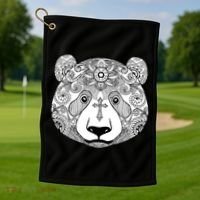 Sugar Flower Grey Style Panda Bear Golf Towel thumb 1