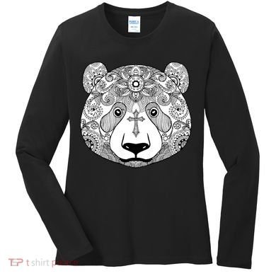 Sugar Flower Grey Style Panda Bear Women's Long Sleeve Shirt