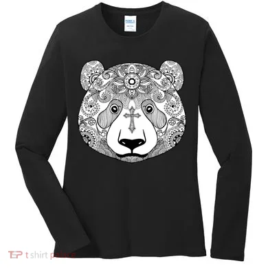 Sugar Flower Grey Style Panda Bear Women's Long Sleeve Shirt