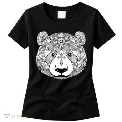 Sugar Flower Grey Style Panda Bear Women's T-Shirt