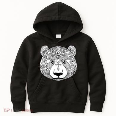 Sugar Flower Grey Style Panda Bear Kids Hoodie