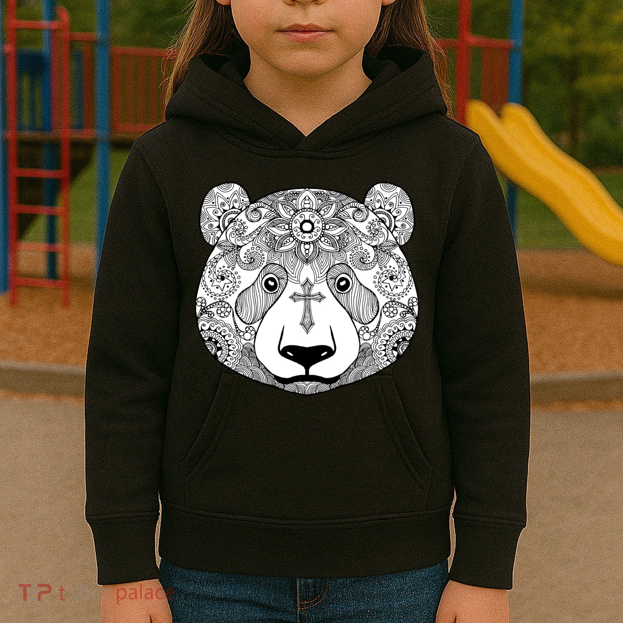 Sugar Flower Grey Style Panda Bear Kids Hoodie