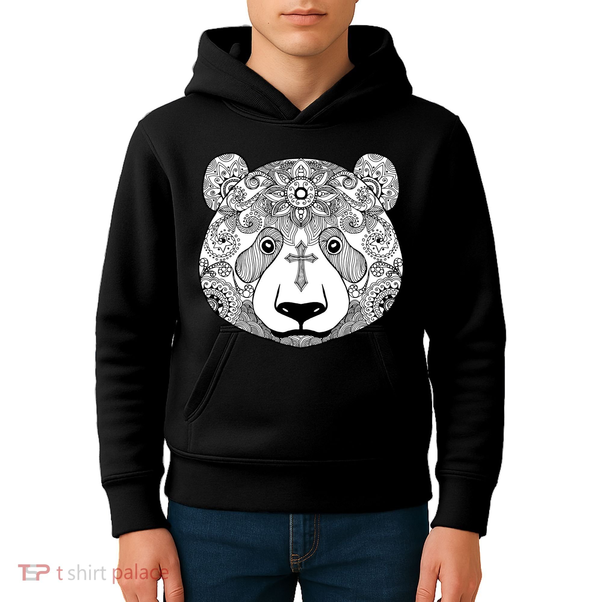 Sugar Flower Grey Style Panda Bear Kids Hoodie