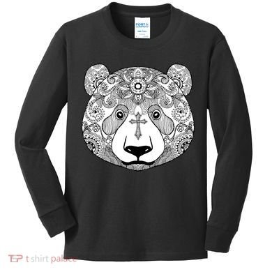 Sugar Flower Grey Style Panda Bear Kids Long Sleeve Shirt