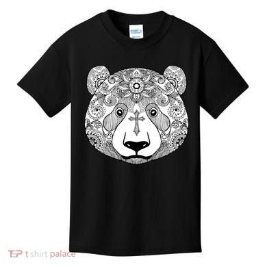 Sugar Flower Grey Style Panda Bear Kids T-Shirt
