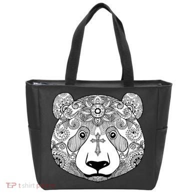 Sugar Flower Grey Style Panda Bear Tote Bag