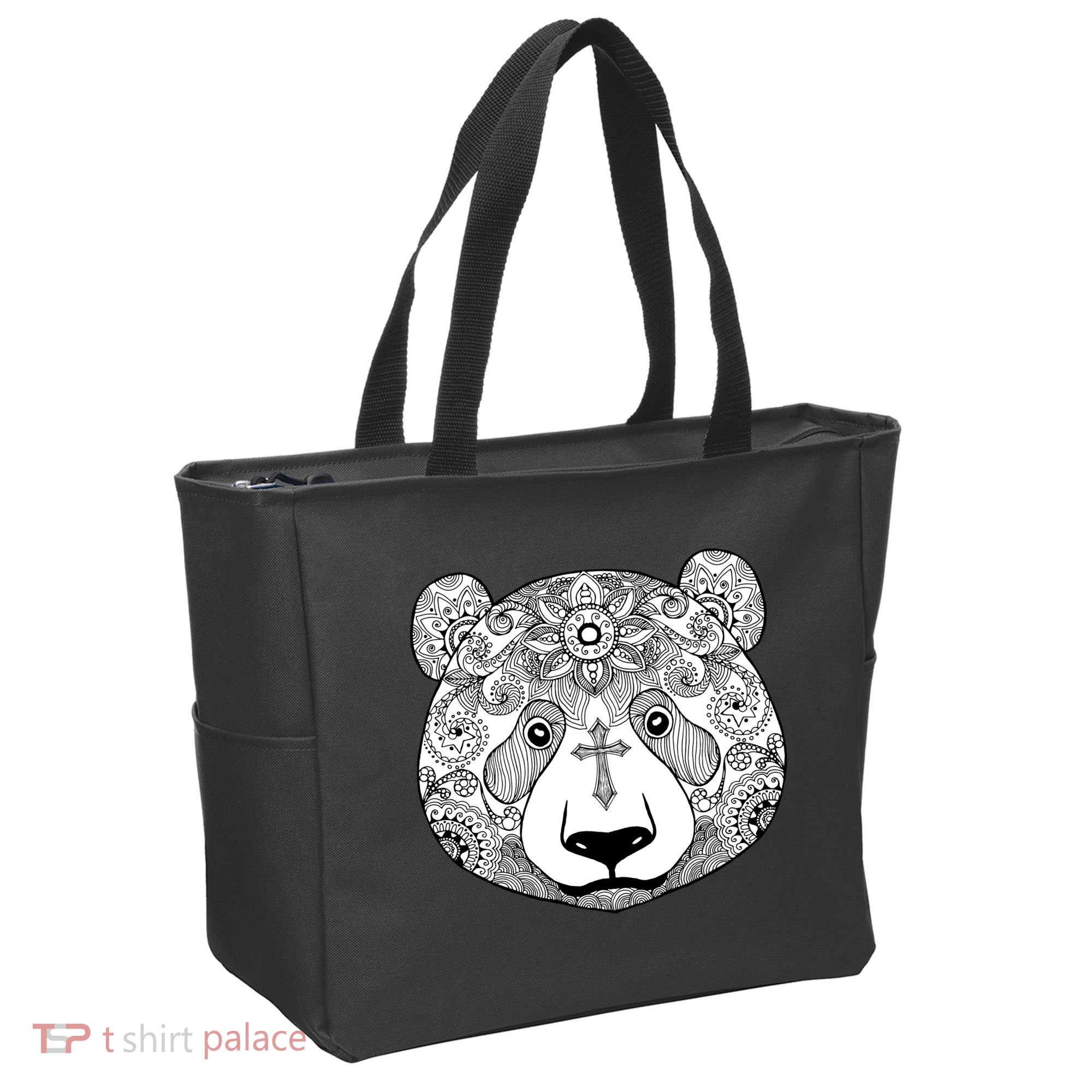 Sugar Flower Grey Style Panda Bear Tote Bag