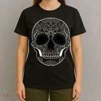 Sugar Skull Black & White Day of the Dead T-Shirt thumb 4