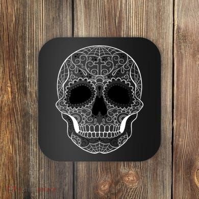 Sugar Skull Black & White Day of the Dead Coaster