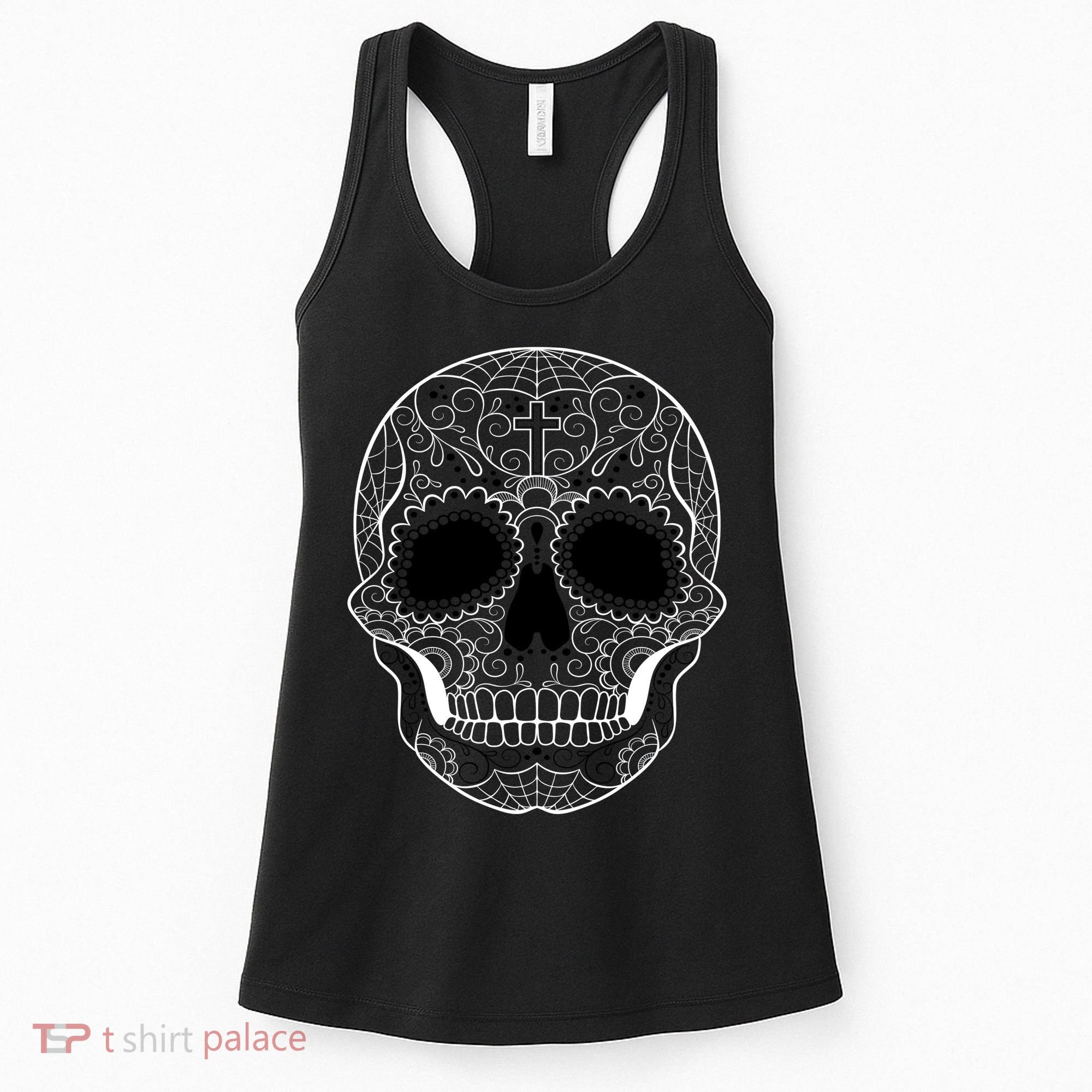 Sugar Skull Black & White Day of the Dead Women's Tank Top