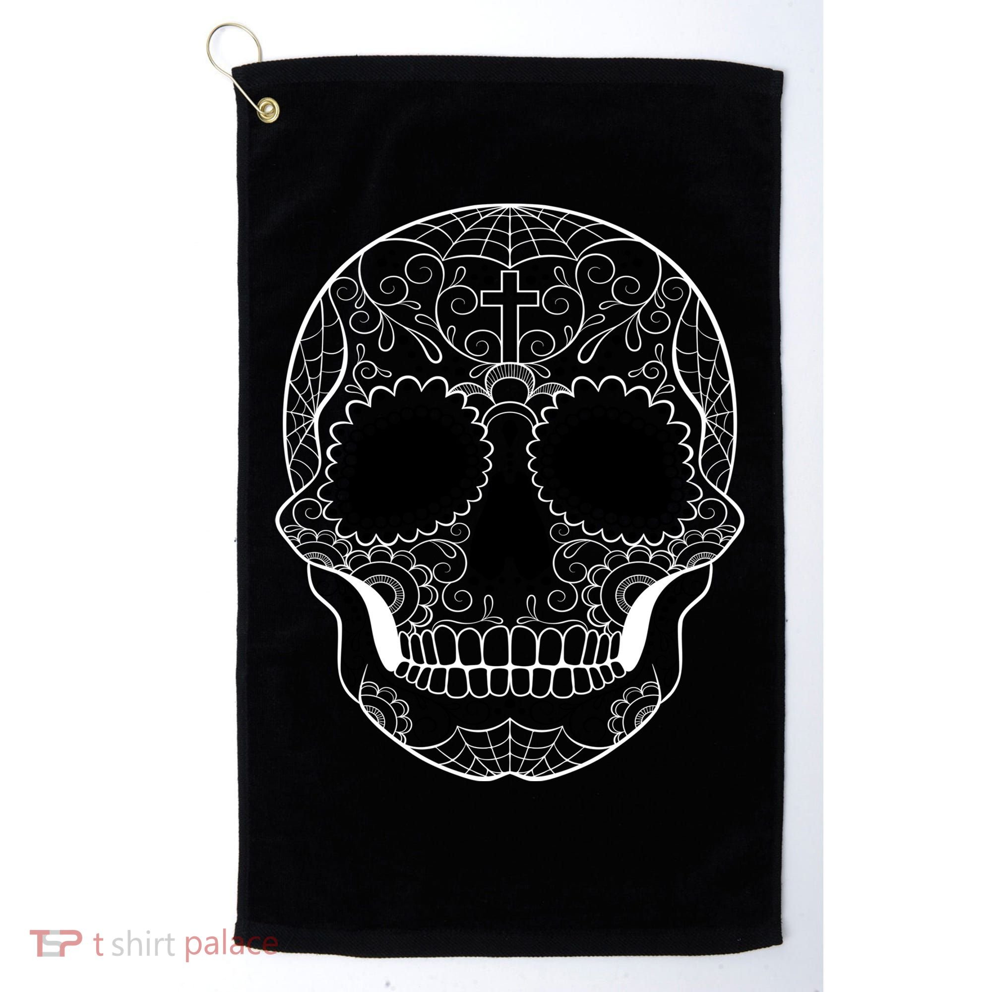 Sugar Skull Black & White Day of the Dead Golf Towel