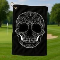 Sugar Skull Black & White Day of the Dead Golf Towel thumb 1