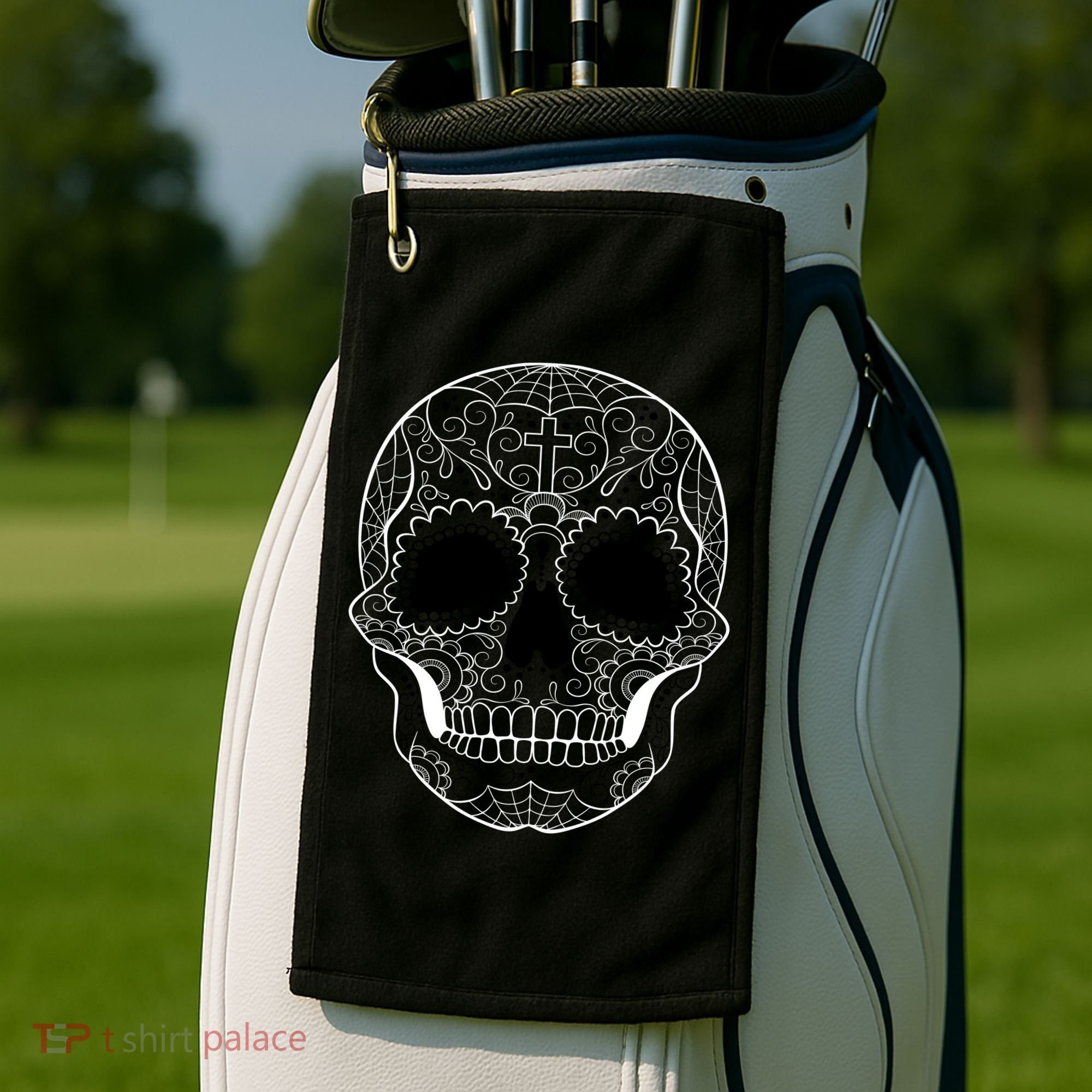 Sugar Skull Black & White Day of the Dead Golf Towel