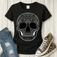 Sugar Skull Black & White Day of the Dead Women's T-Shirt thumb 3