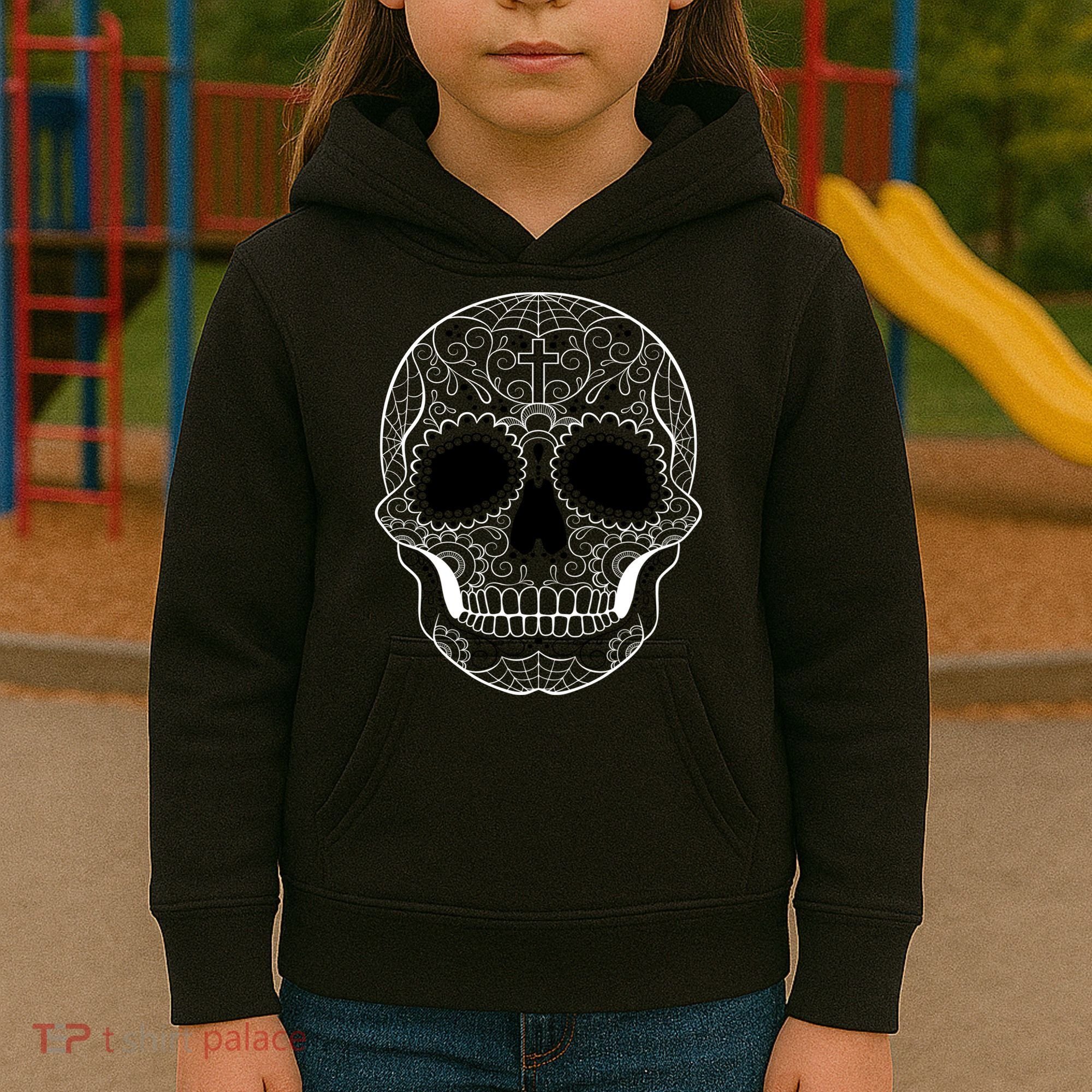 Sugar Skull Black & White Day of the Dead Kids Hoodie