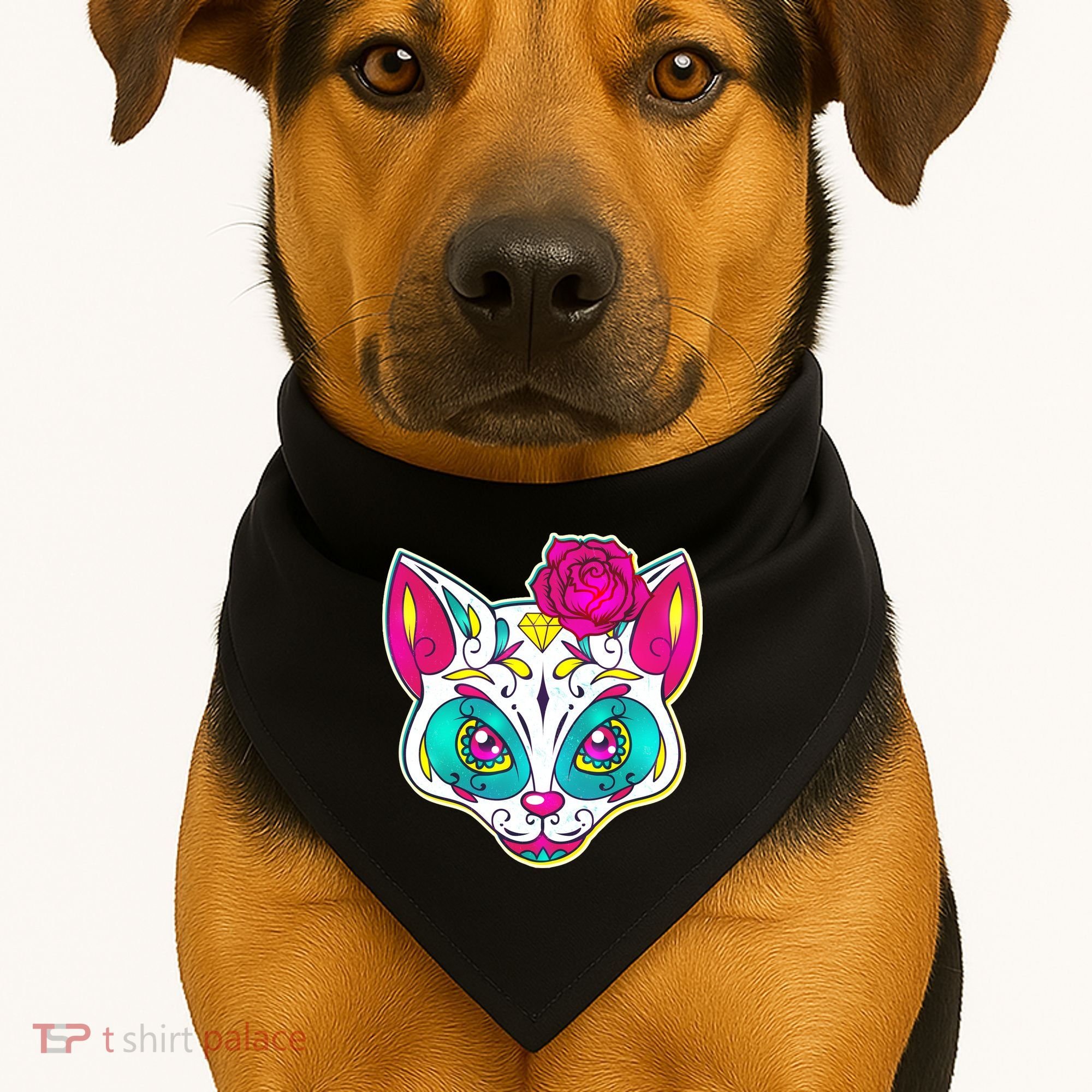 Sugar Skull Cat USA-Made Doggie Bandana