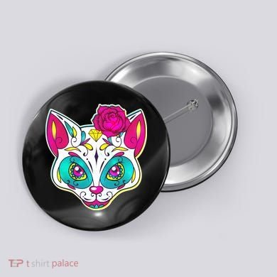 Sugar Skull Cat Button