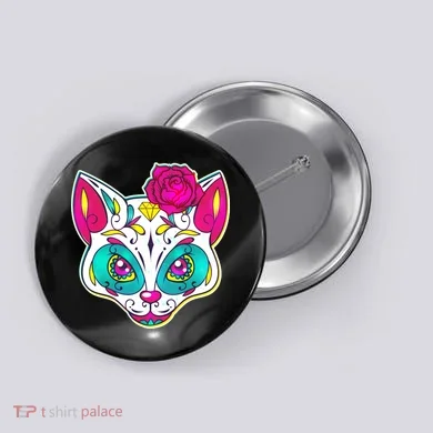 Sugar Skull Cat Button
