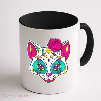 Sugar Skull Cat Coffee Mug back
