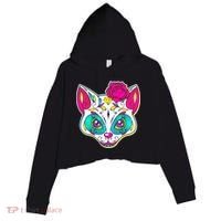 Sugar Skull Cat Crop Fleece Hoodie thumb 0
