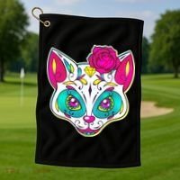 Sugar Skull Cat Golf Towel thumb 1