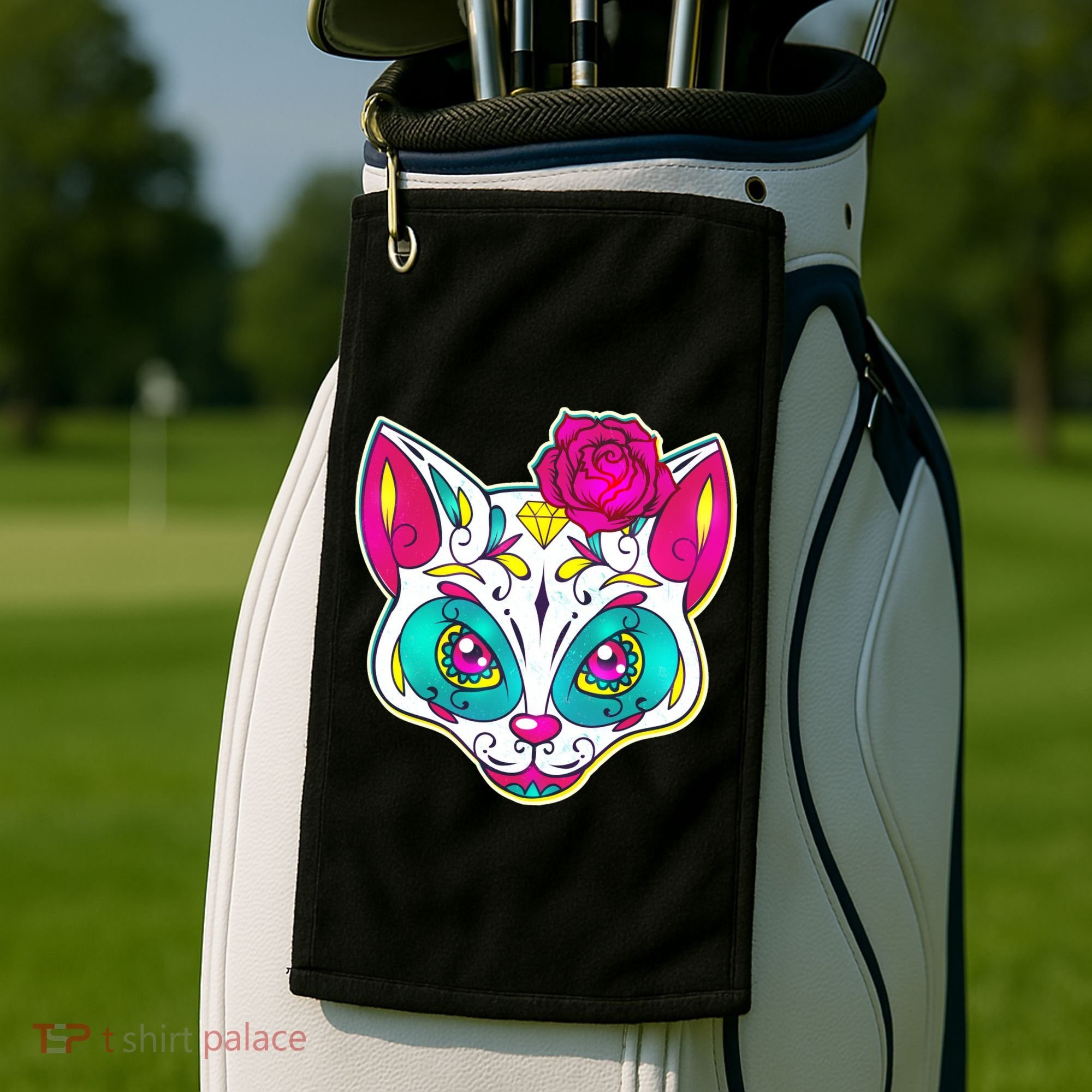 Sugar Skull Cat Golf Towel