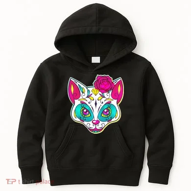 Sugar Skull Cat Kids Hoodie