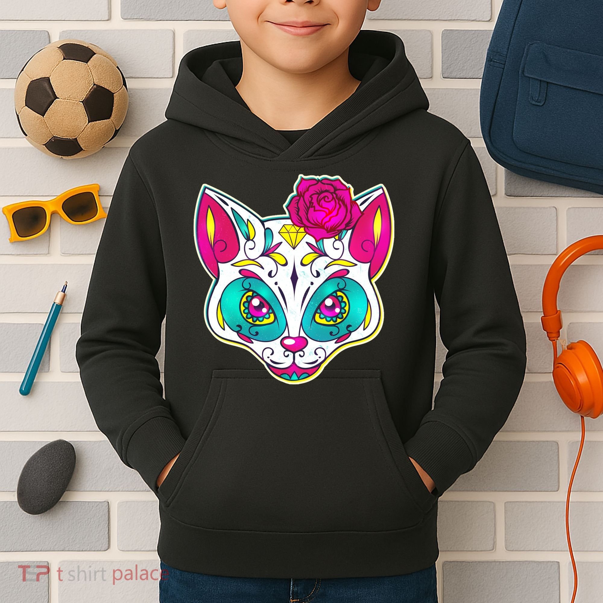 Sugar Skull Cat Kids Hoodie
